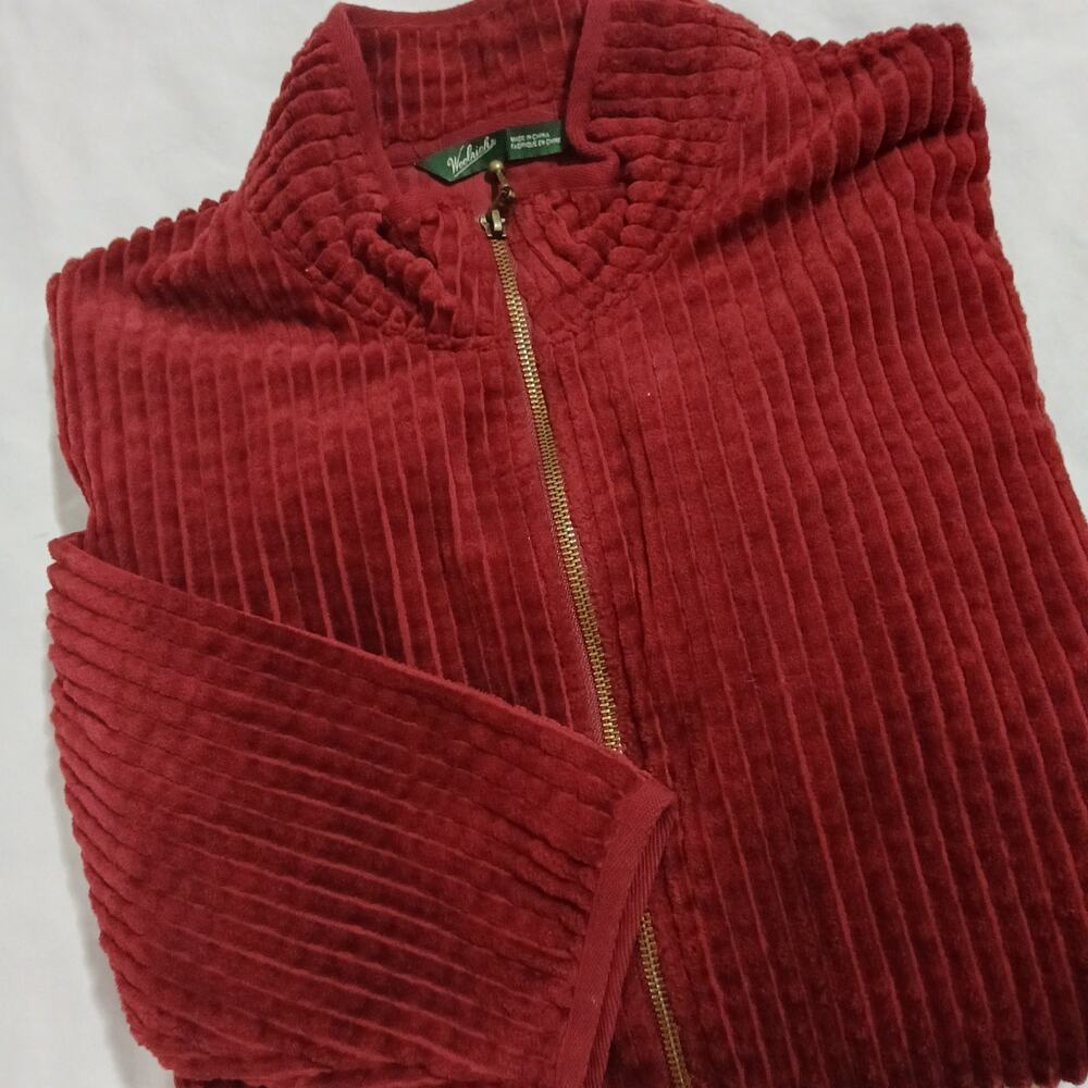 Woolrich Women's Large Corduroy Cranberry Full-Zip 100% Jacket Pockets Easy Care